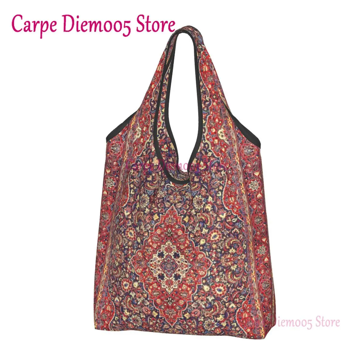 Antique Bohemian Persian Silk Carpet Grocery Shopping Bags Shopper Tote Shoulder Bag Portable Boho Kilim Style Handbag