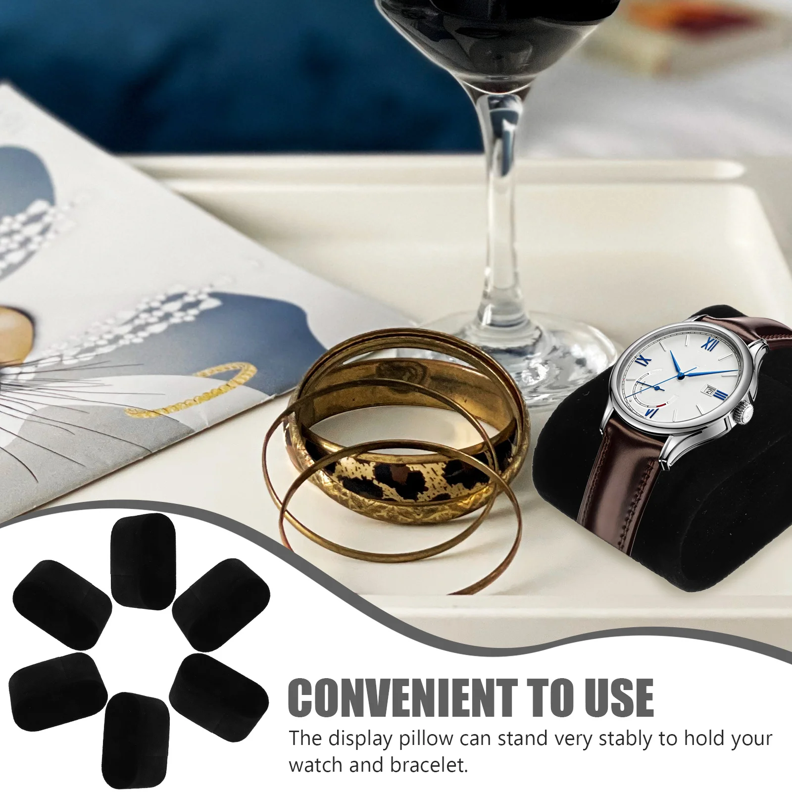 

6pcs Watch Pillow For Bracelet Bangle Jewelry Display Cushions Holder Set Black Jewelry Pillows Accessories Organizer