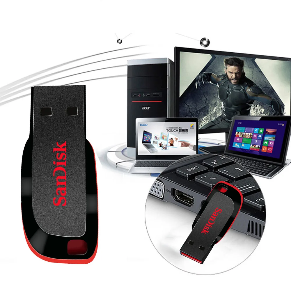 SanDisk-PenDrive CZ50 USB 2,0, unidad Flash de 128GB/64GB/32GB/16GB, Mini disco U, Cruzer Blade