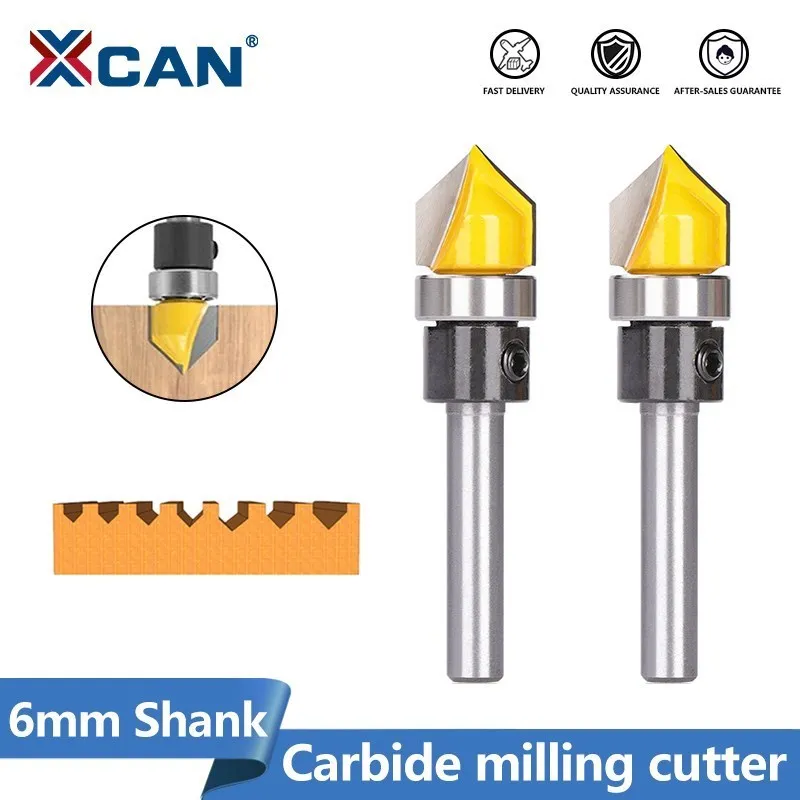 

XCAN 6mm Shank V Groove Bit Wood Milling Cutter With Bearing Guided for Woodworking Milling Tools Carbide Router Bit