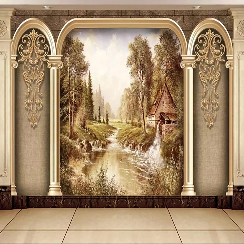 Customized European Roman Column Art Retro Photo Mural Wallpapers 3D Abstract Living room TV background wall bedroom restaurant