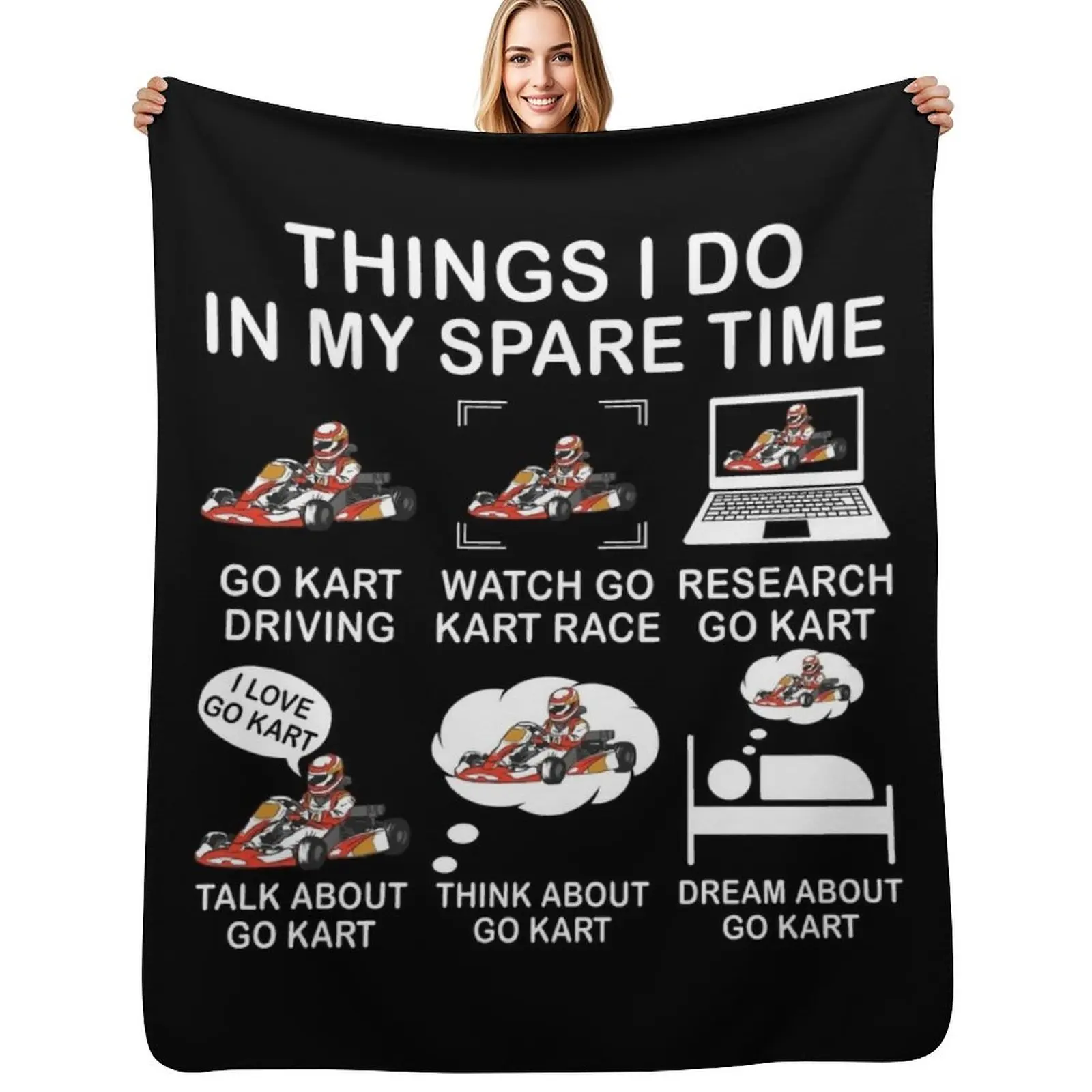 

Things I Do In My Spare Time Go Kart Funny Gift For Go Kart Lover Throw Blanket Soft Big Decorative Sofa Stuffeds Blankets