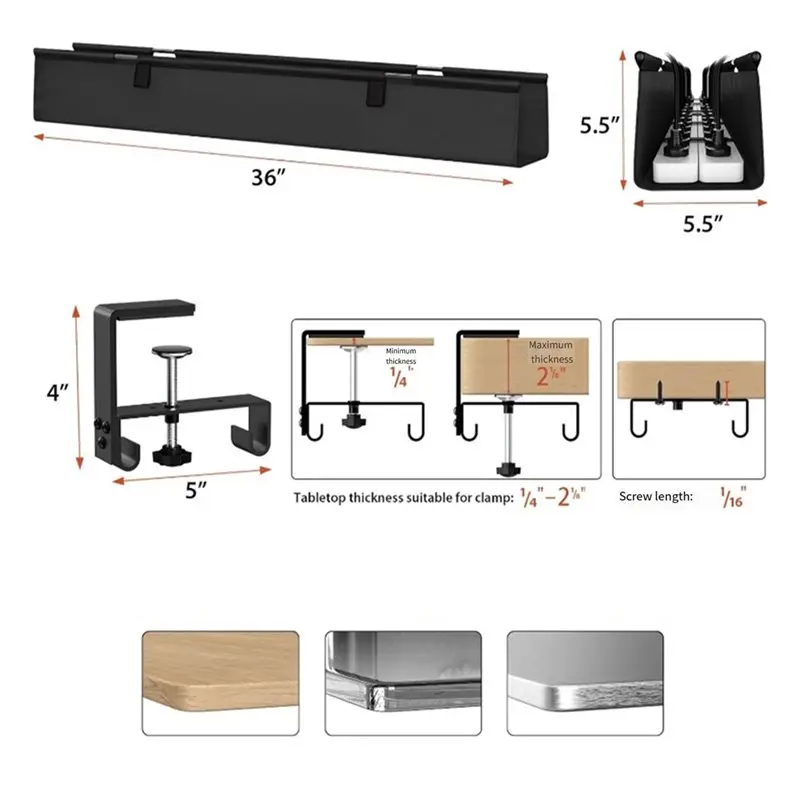 Industrial Tools Under Desk Cable Management Tray Under Desk Cord Management Clamp/Screw Mount Fabric Cable Management for /Home