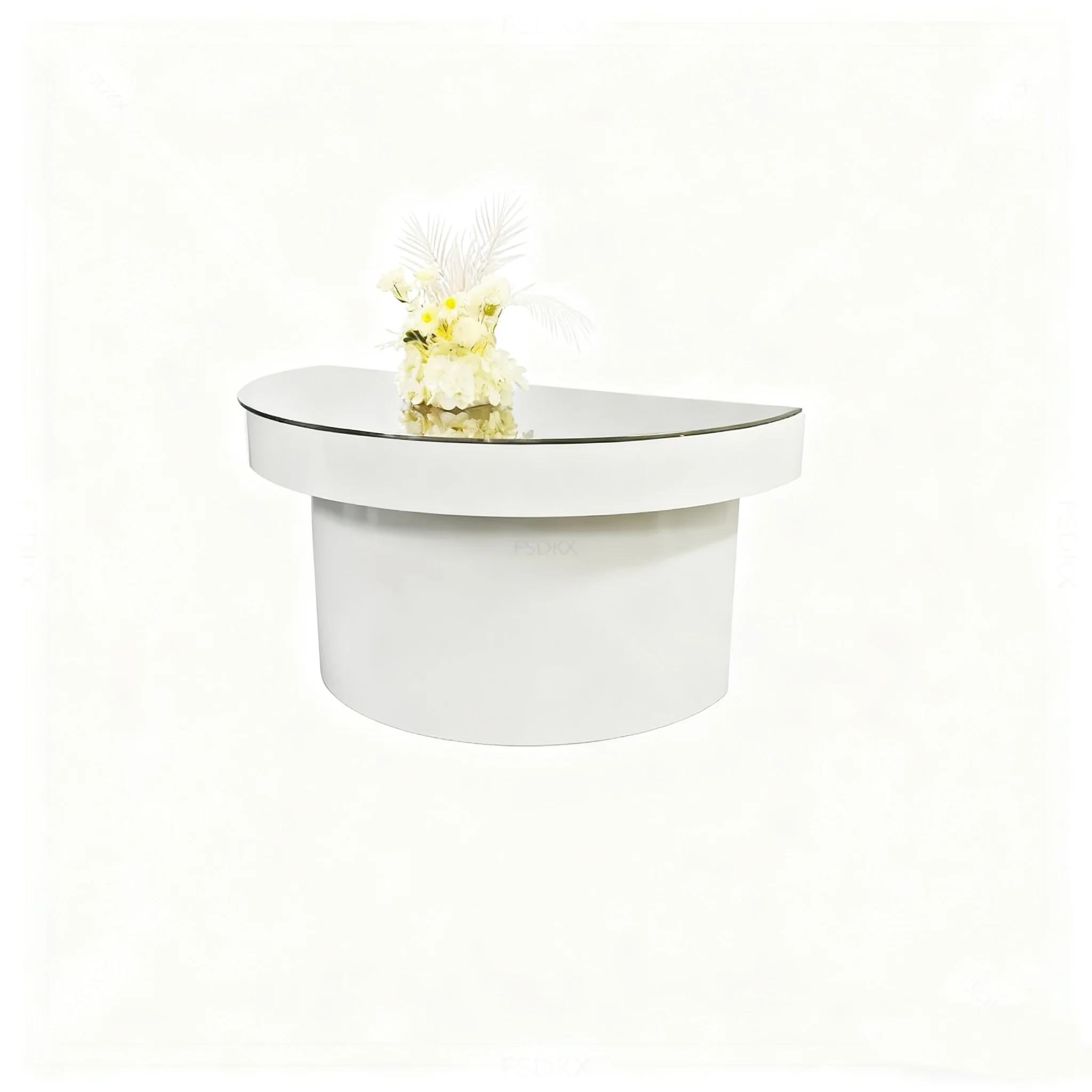 White Half Round Shape Wedding Bride And Groom Tables
