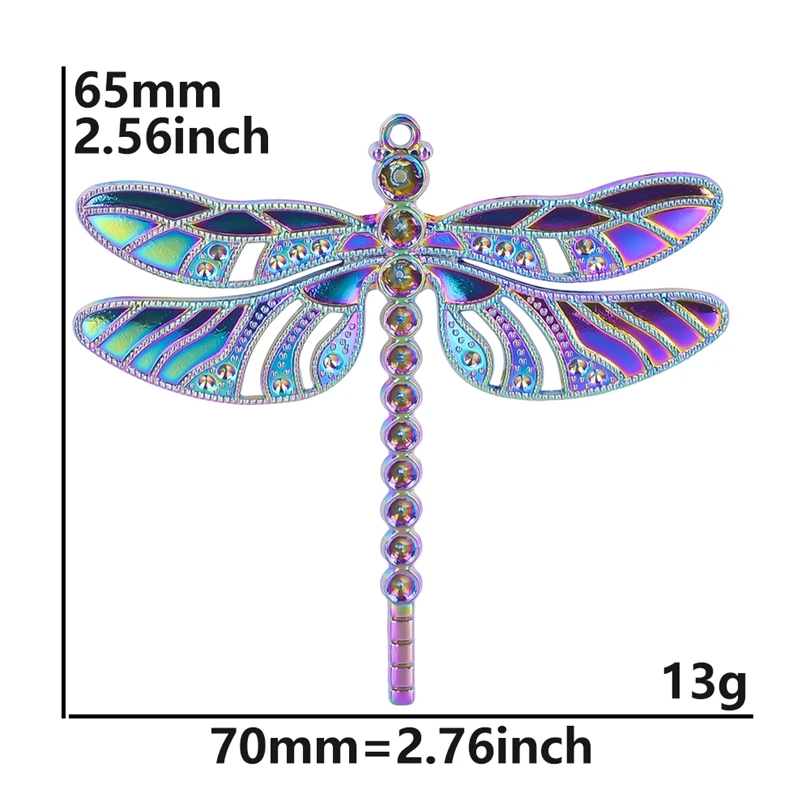 5PCS Dragonfly With Drill Bit Charm Pendant Accessories Rainbow Color For Gift Customied Jewelry Making Earring Necklace Bulk