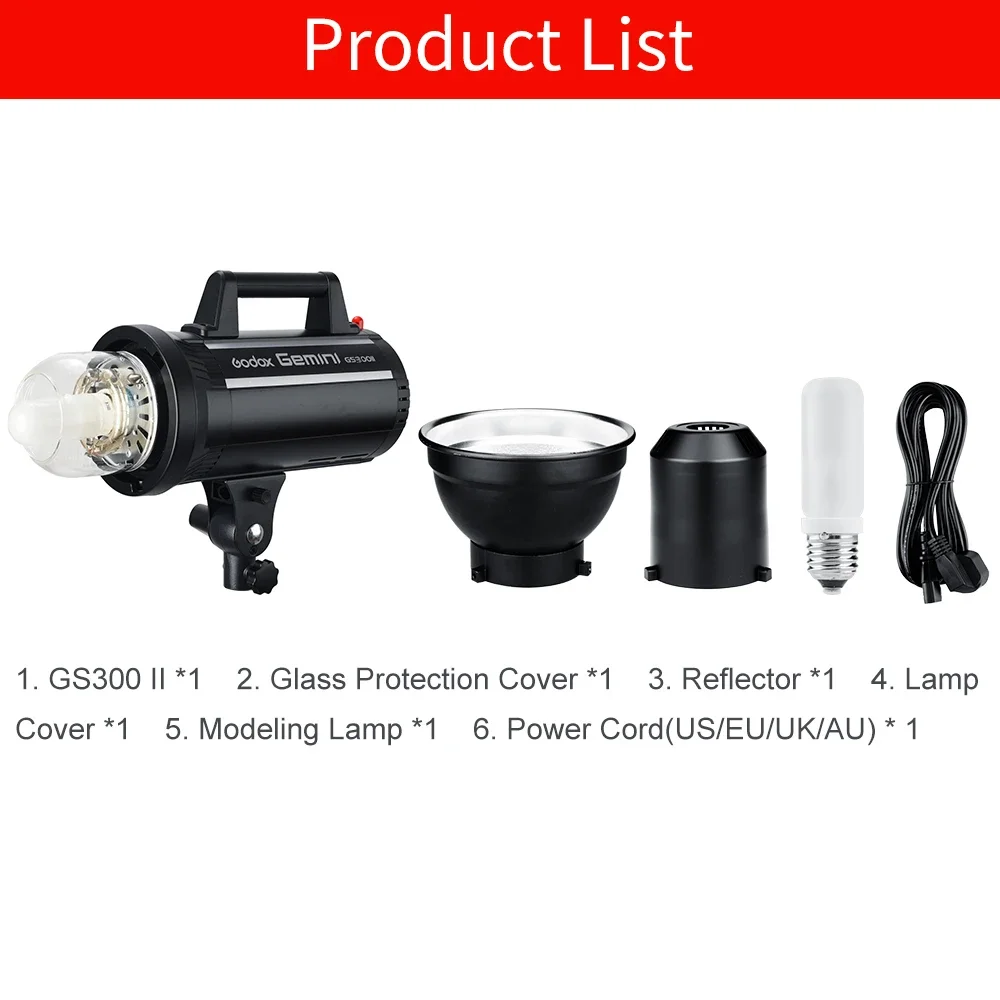 Godox GS300II 110V/220V 300Ws Professional Studio Strobe Flash light with Built-in 2.4G Wireless X System for camera shooting