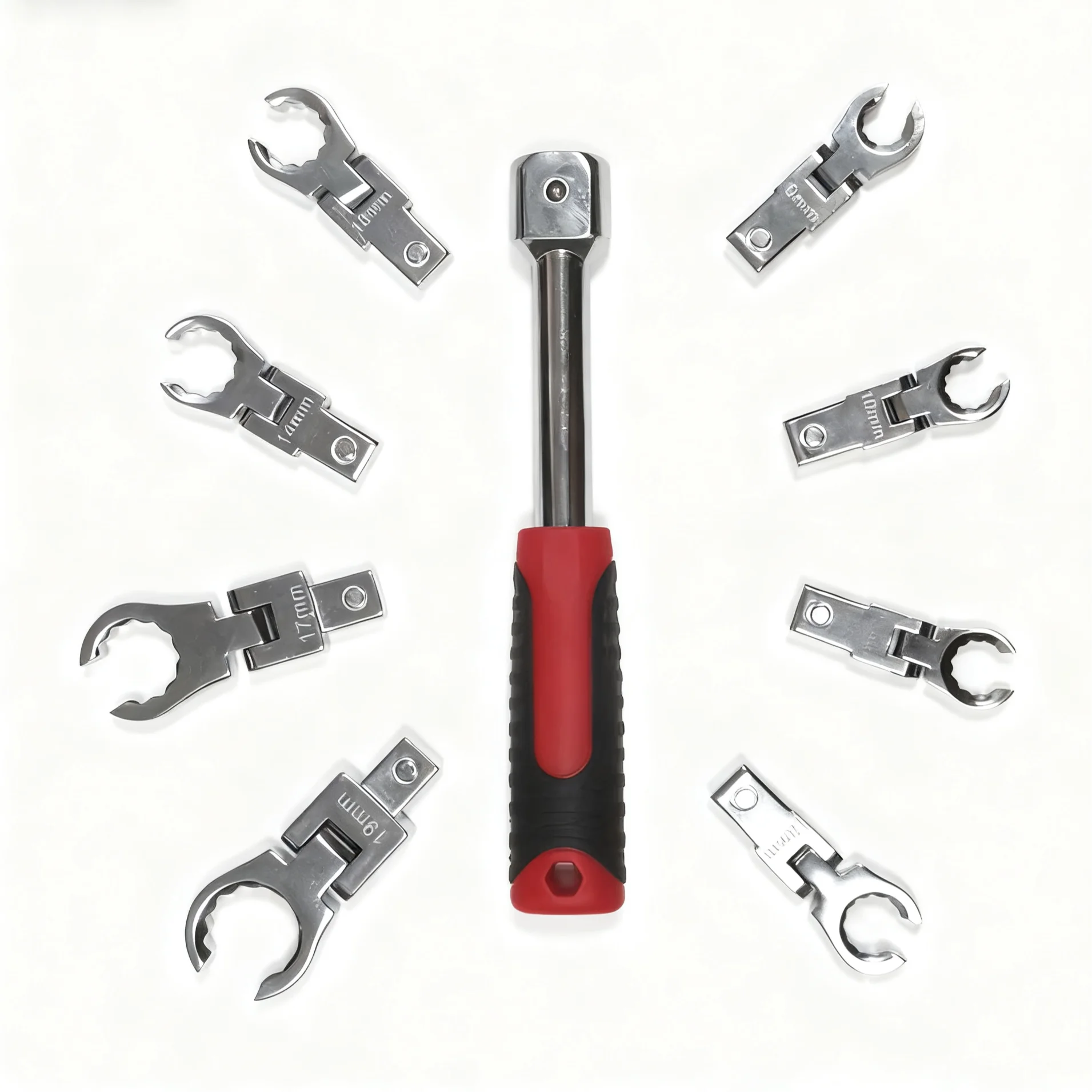 Set combinato di chiavi per tubi dell'olio a cricchetto con testa intercambiabile da 9 pezzi 180 °   Girevole Staccabile e Metrico 9-19MM 9 Pezzi