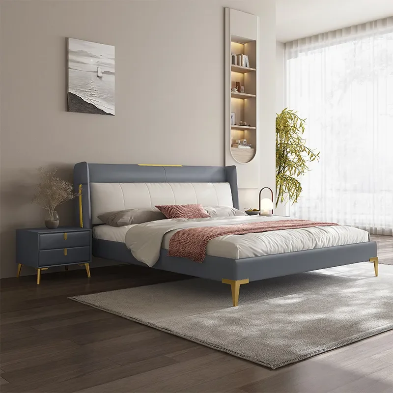 for Wabi Sand Wind Italian Minimalist Diamond Leather Bed Soft Package Light Luxury Modern Simple Double Master Bedroom