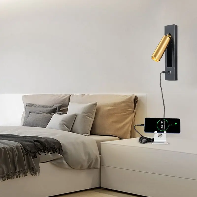 Moderne, minimalistische Wandleuchte mit drehbarem Arm und integriertem Schalter für Nachttisch, Sofa, Leseakzent, dimmbares Licht, Wandleuchte, LED-Lampe