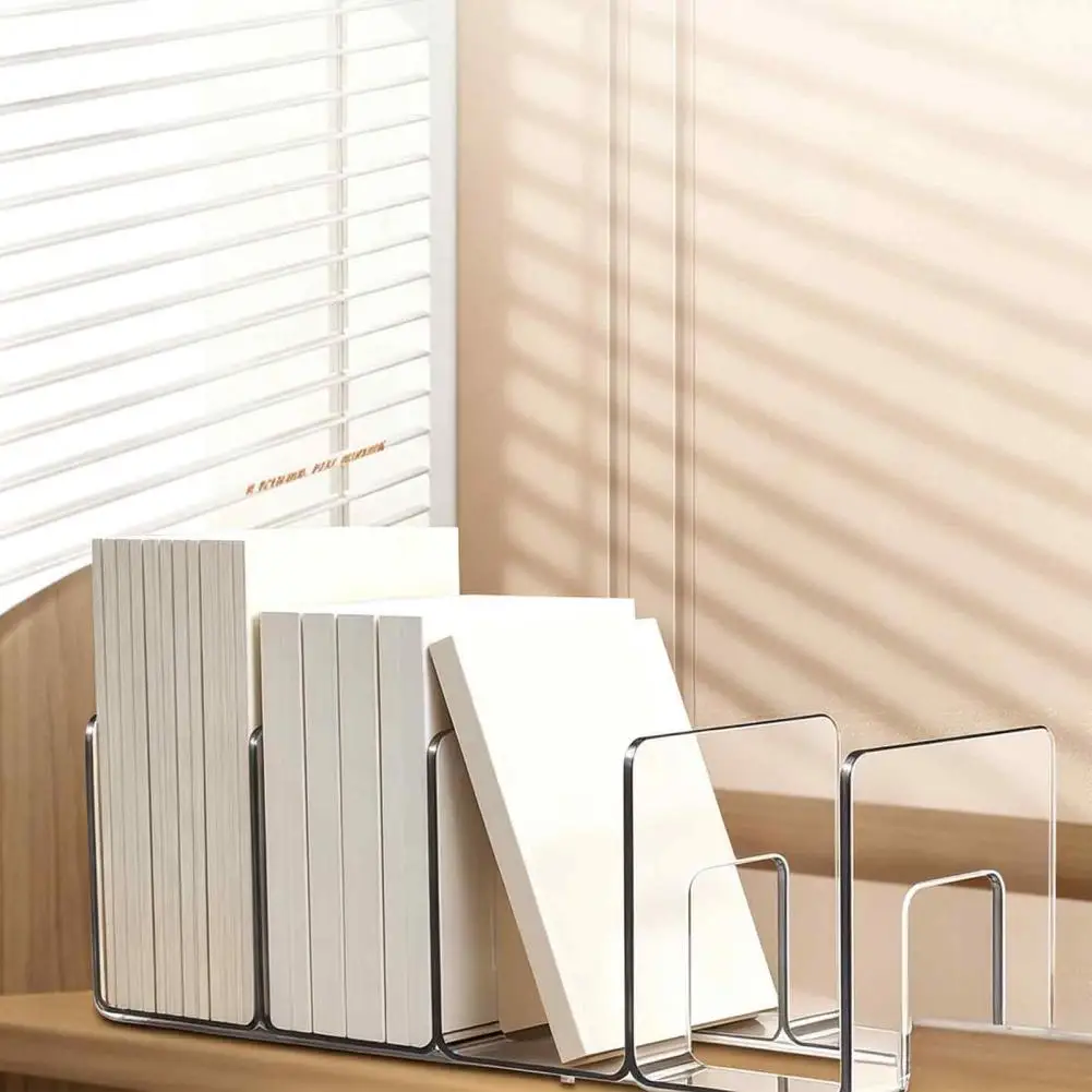 Acrylic Bookends for Shelves Acrylic File Holder Desk Organizer Sturdy L-shaped Desktop Folder Rack Document Magazine for Book