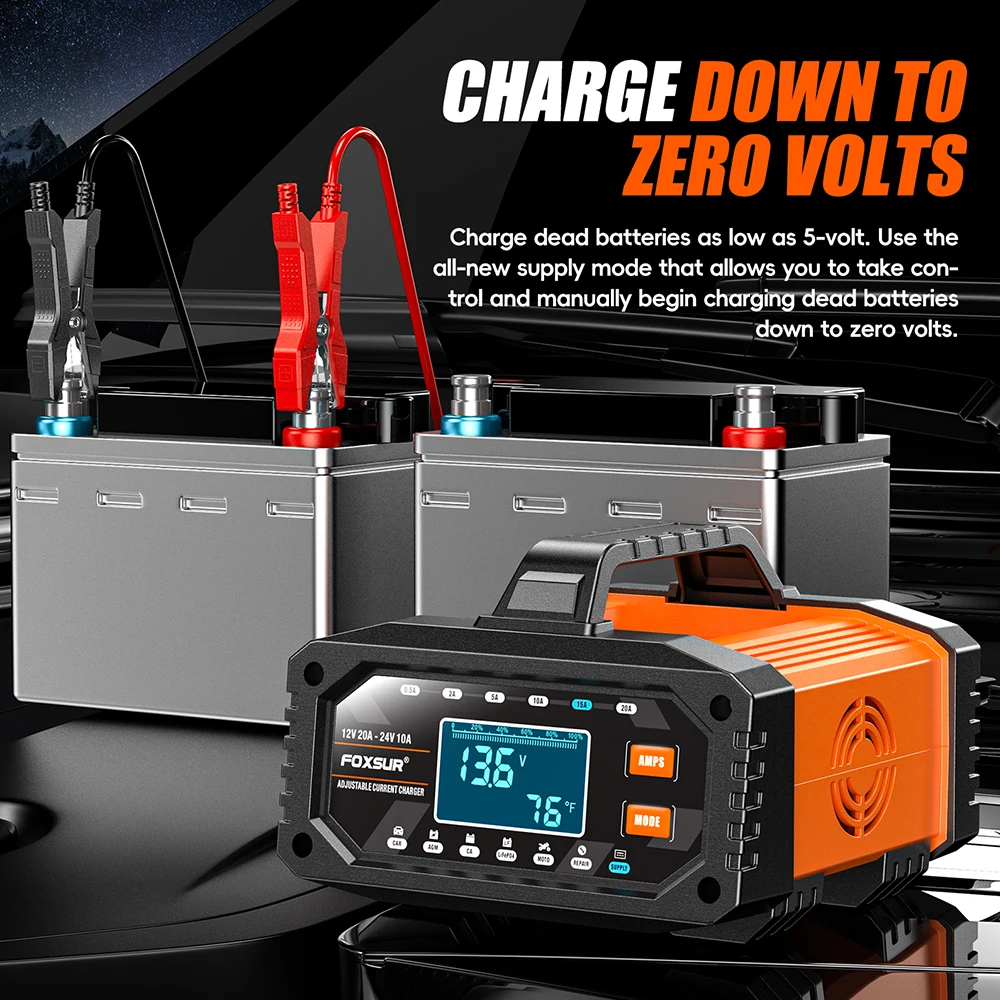 Chargeur de batterie pour voit - Smart Car Battery Charger 12V 24V 20A avis et prix