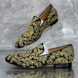 Men's Casual Loafers Embroidered Low Canvas Shoes Autumn Versatile Flat Sole Comfort Non Slip Korean Style Trendy Male Shoes