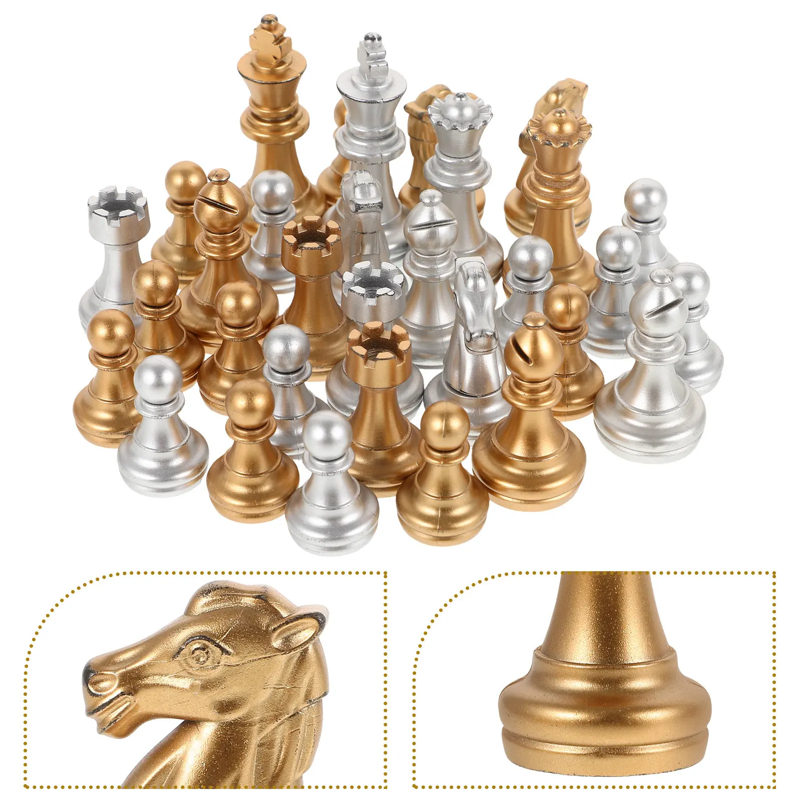 

1Set Electroplated Gold Foil Chess Pieces Plastic Smooth Finish Stable Grip Replacement Chess Pieces for Home Travel Bar