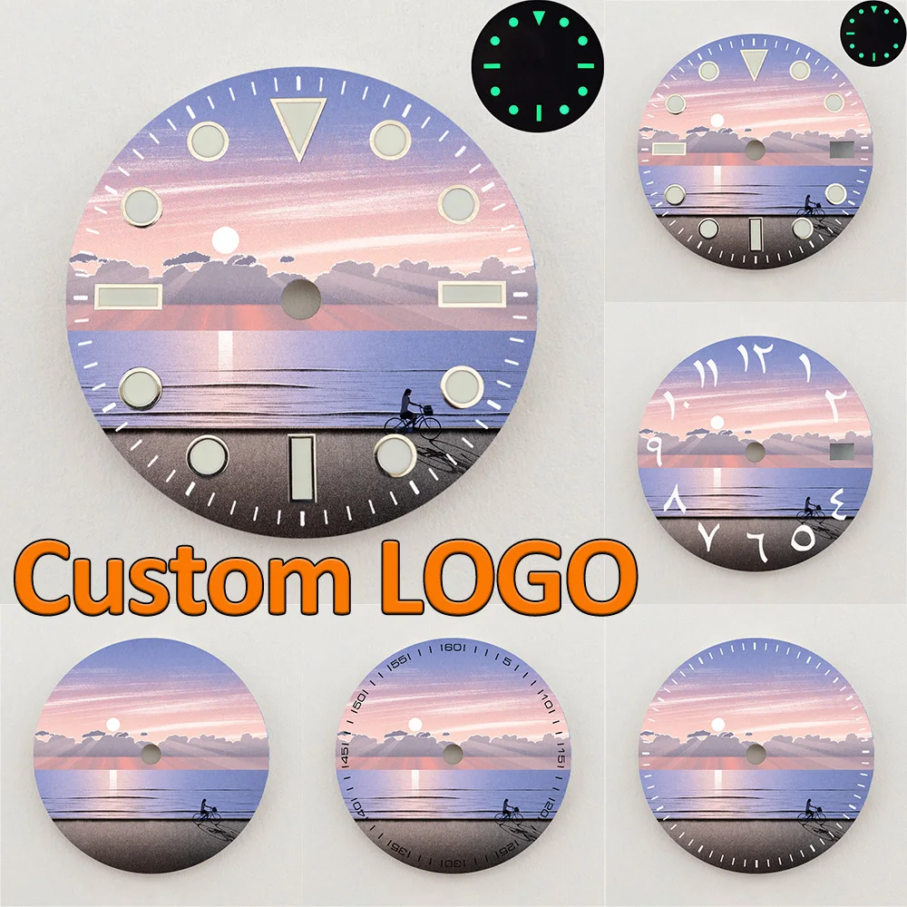 28.5mm NH35 Dial Sunset Beach Cycling Scenery Dial Luminous Dial NH36 Dial Watch Accessories Fits NH35/NH36 Movements Custom LOG