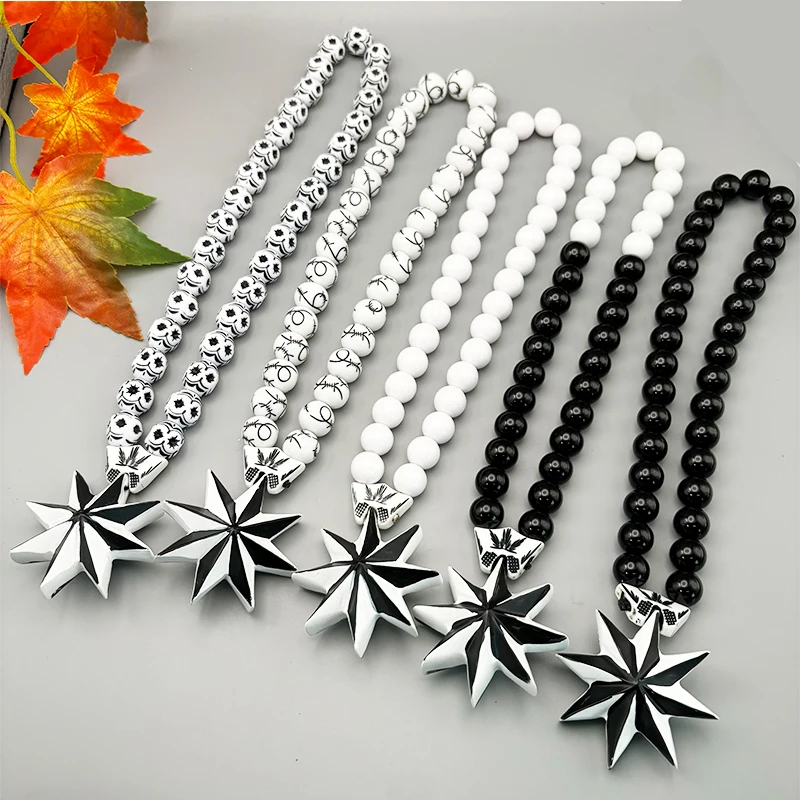 GS71 Octagonal Star Resin Paintings White Black Decoration Exquisite Beads Decorate 3D Three-Dimensional Two-Color Car Pendants