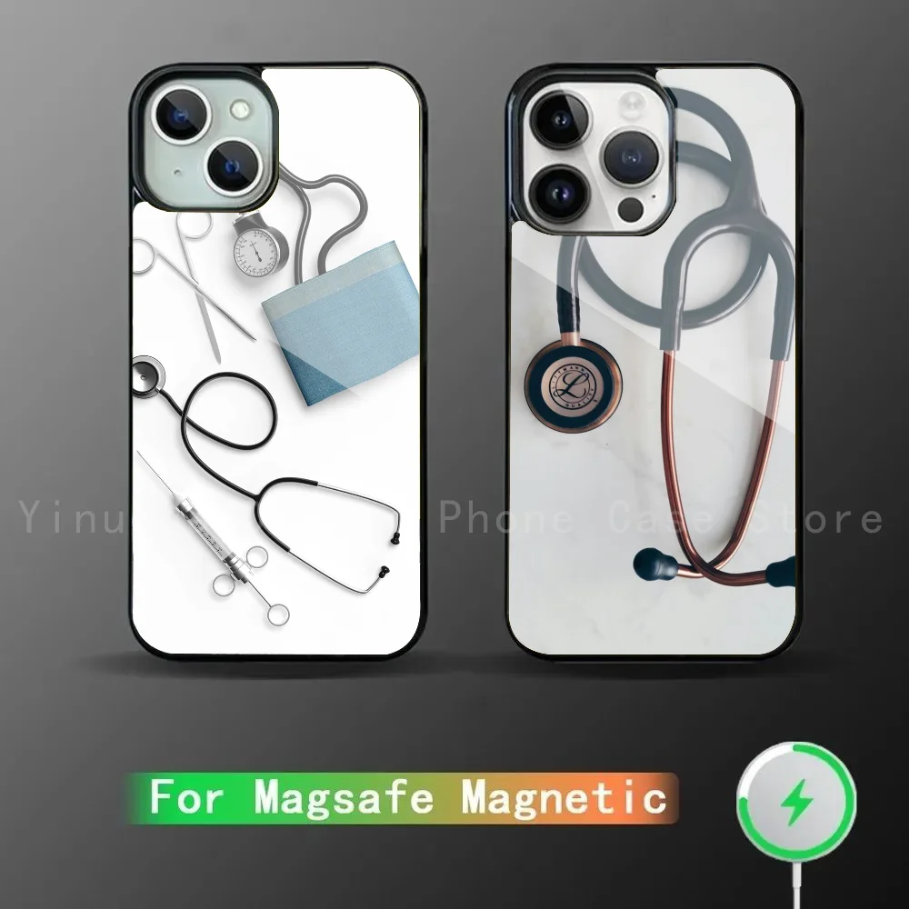 

Medical Medicine Stethoscope Phone Case For IPhone 15 14 13 Pro Max 11 Mini Alex Mirror For Magsafe Wireless Charging Cover