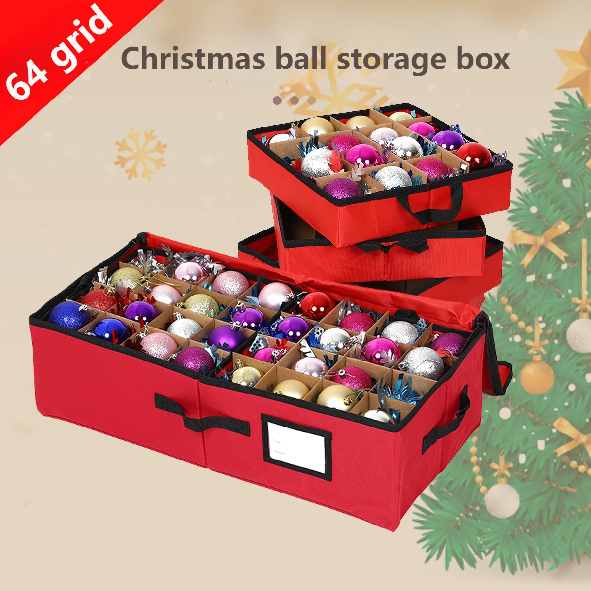 64 Grid Christmas Ball Storage Box Dust-proof Oxford Folding Holiday Decor Storage Christmas Gift Home Storage and Organization