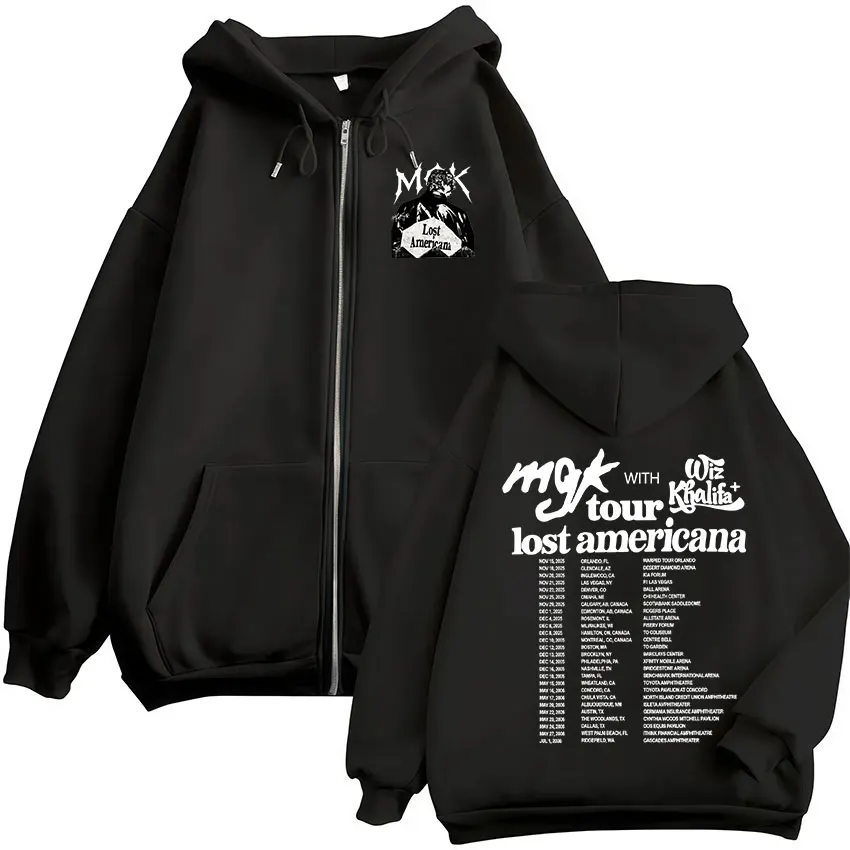 

MGK Lost Americana Tour 2026, толстовка на молнии, рэпер, пулемет, винтажный пуловер Kelly, мужская одежда в стиле хип-хоп, пальто, толстовка
