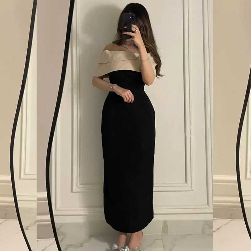 Little Daisy Customized Modern Style Simple Jersey Pleat Straight Off-the-shoulder Midi Dresses Bespoke Occasion Dresses Matchin