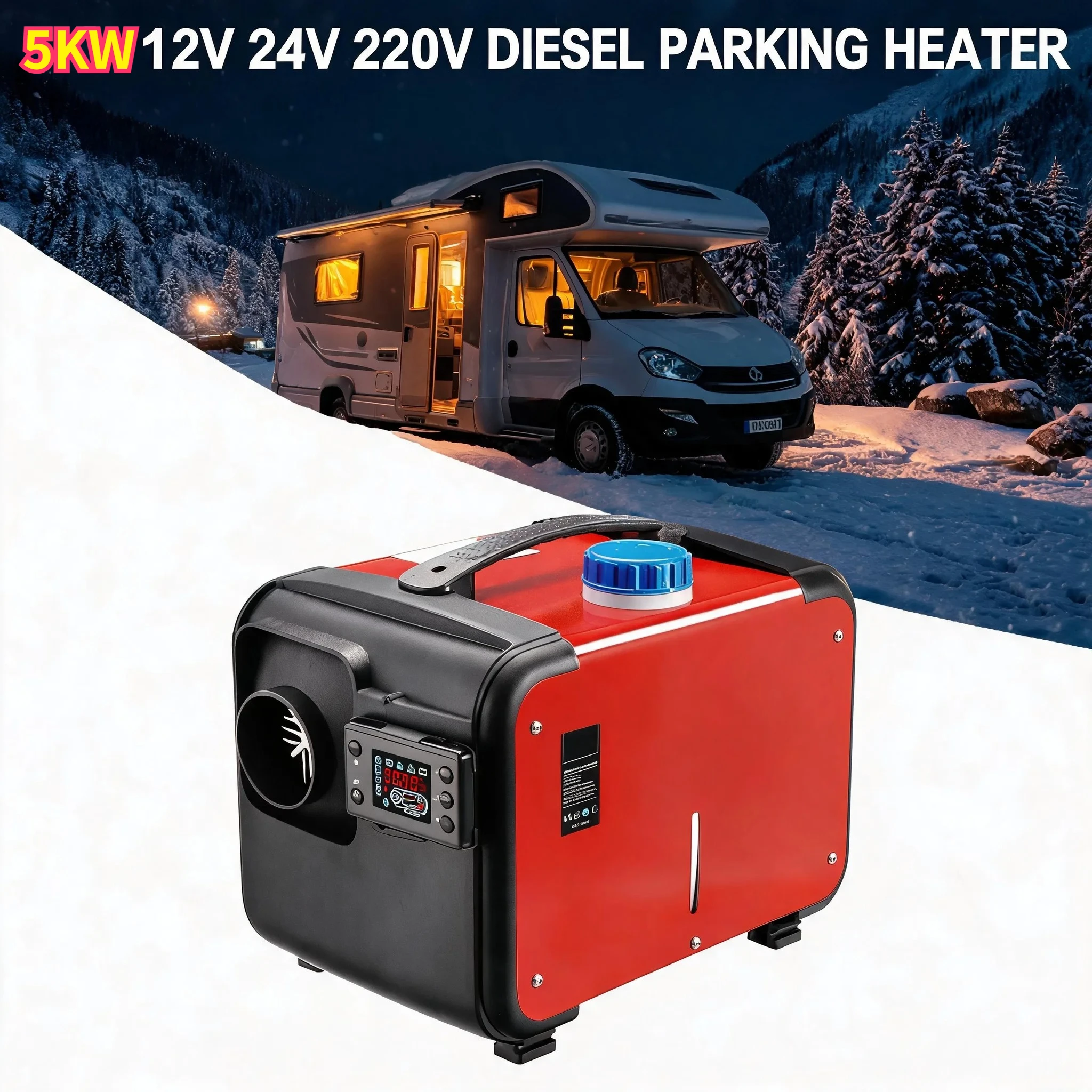 3 in 1 5KW Auto Diesel Parking Heater 12/24/220V Auxiliary Air Heater LCD Remote Control Engine Preheater for Truck Van RV Boat