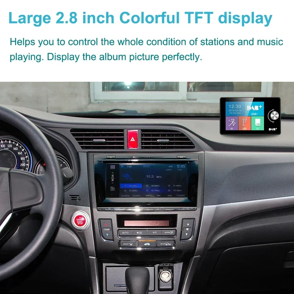 2.8 Inch  Screen Digital European DAB/DAB+ Broadcast Adapter Car Radio Receiver MP3 Player Video Slide Transmitter BT