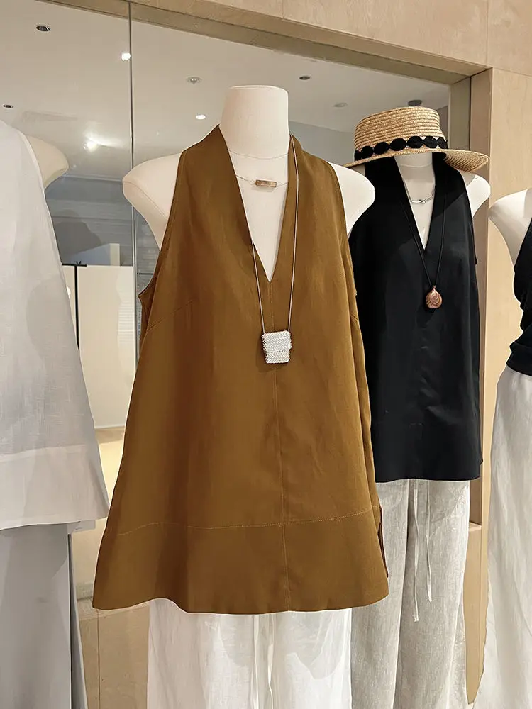 

Temperament Neck Vest Women's 2025 Summer V-neck Loose Top