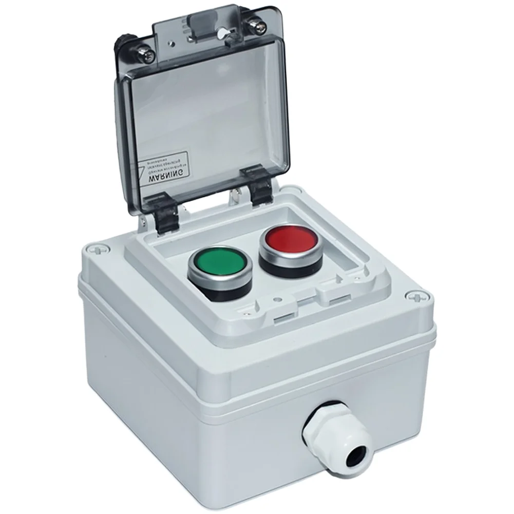 Industrial Push Button Switch Box IP67 Waterproof Rating Outdoor Use 12.5x12.5x7.6 cm White Plastic Screw Terminals