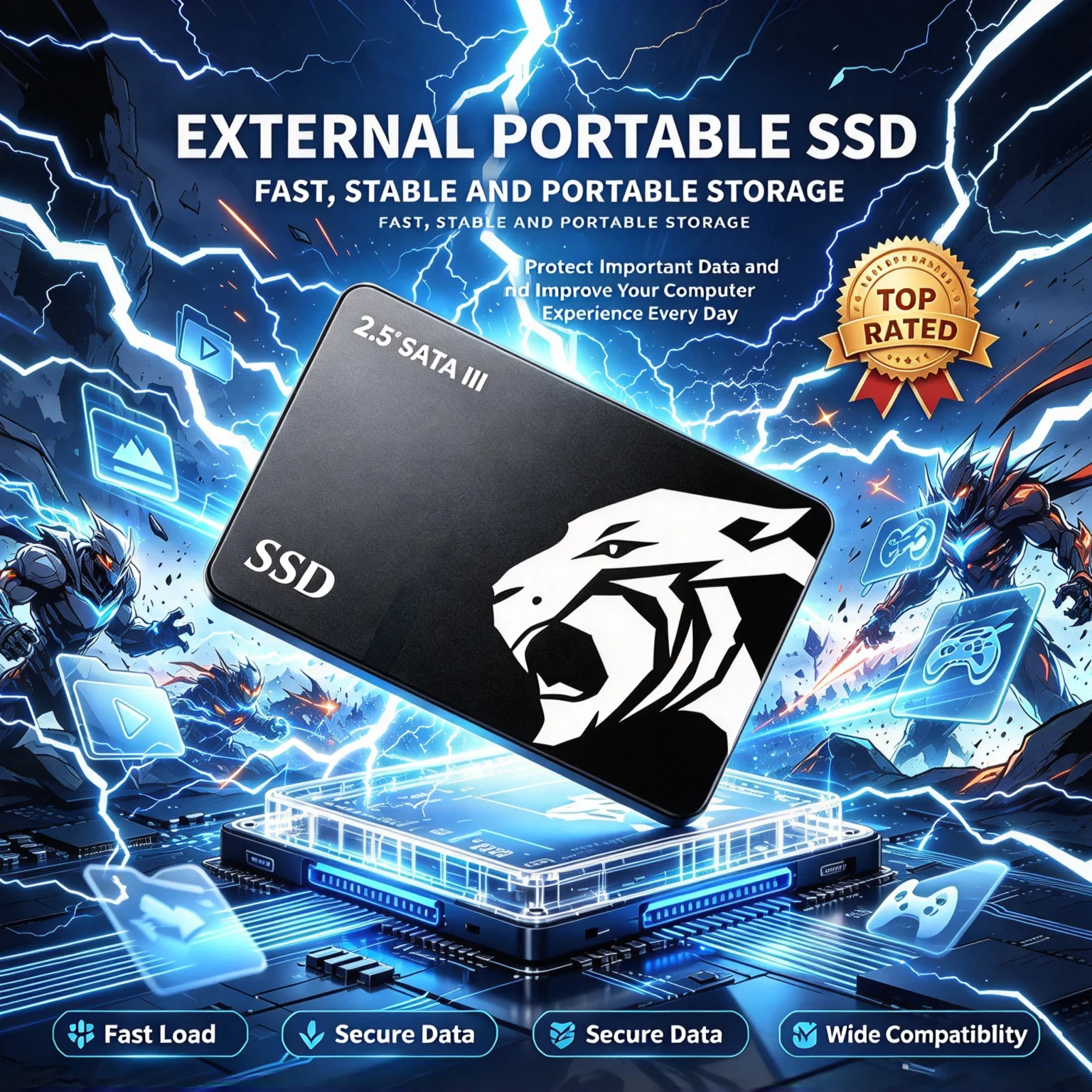 SATA3 2.5-Inch SSD, Built-in Solid State Drive, 500GB/1TB/4TB/2TB, Storage Disk, Notebook, Laptop, PC, Gaming, Zen Elite Max.