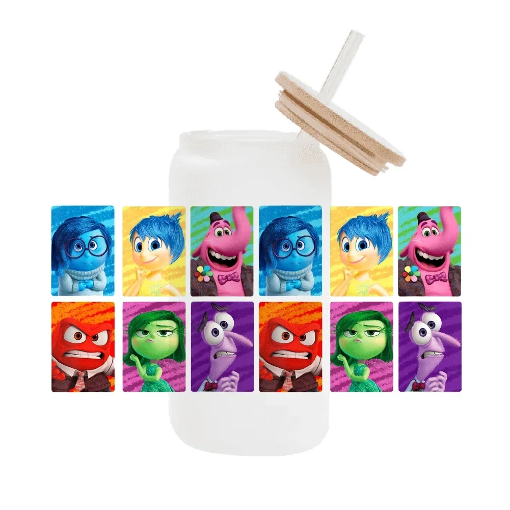 Disney  Inside Out 2 16OZ UV DTF Cup Wraps Transfer Sticker For Glass Libbey Can Bottle Selfadhesive Washable DIY Custom