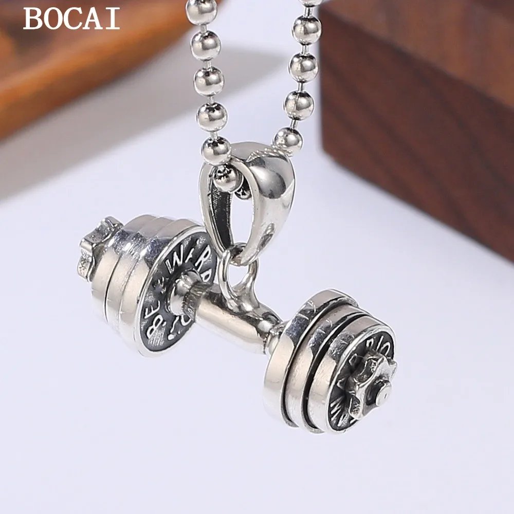 BOCAI S925 Pure Silver Retro Light lLuxury Personality Dumbbells Pendants Gifts For Couples