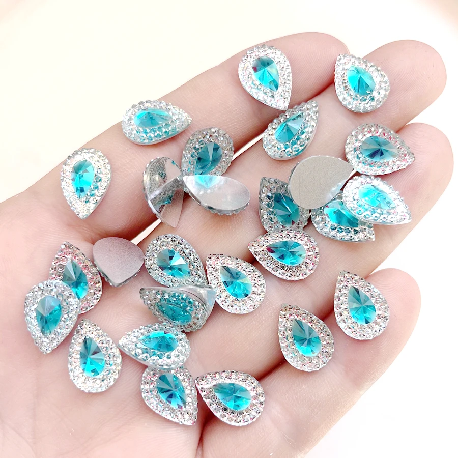 50pcs 10*14mm AB Drop Rhinestone Decal Flat back Clothing Decorative Hair accessories Decorative Rhinestone scrapbook