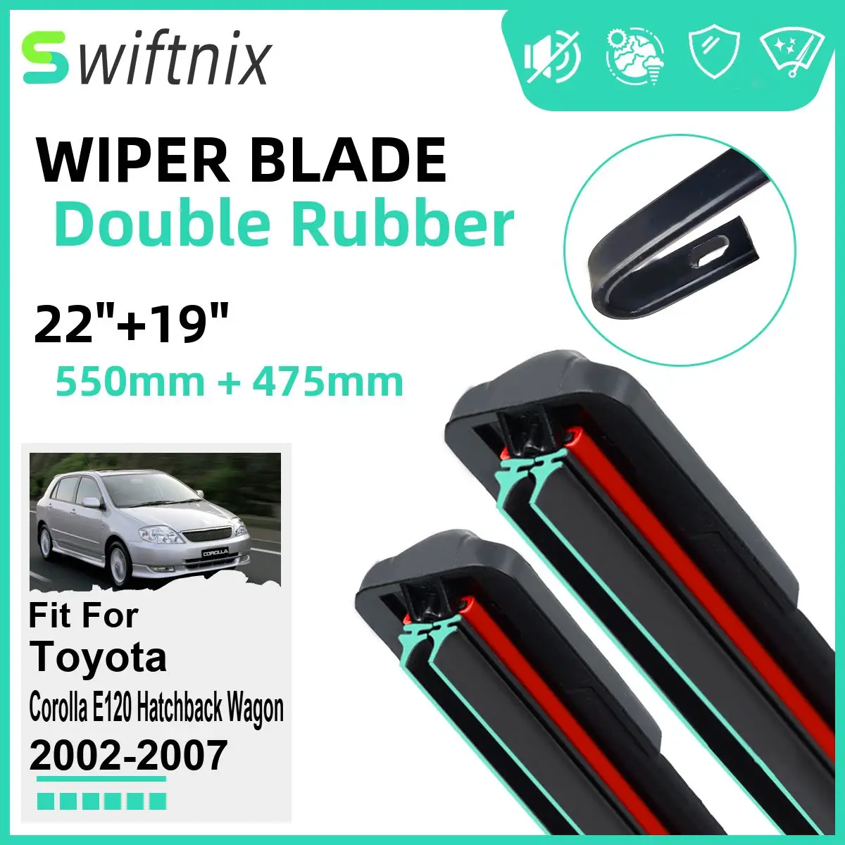 

Двойные резиновые автомобильные дворники для Toyota Corolla E120 Hatchback Wagon 2002-2007, передние резиновые автомобильные аксессуары 2005 2006 2007