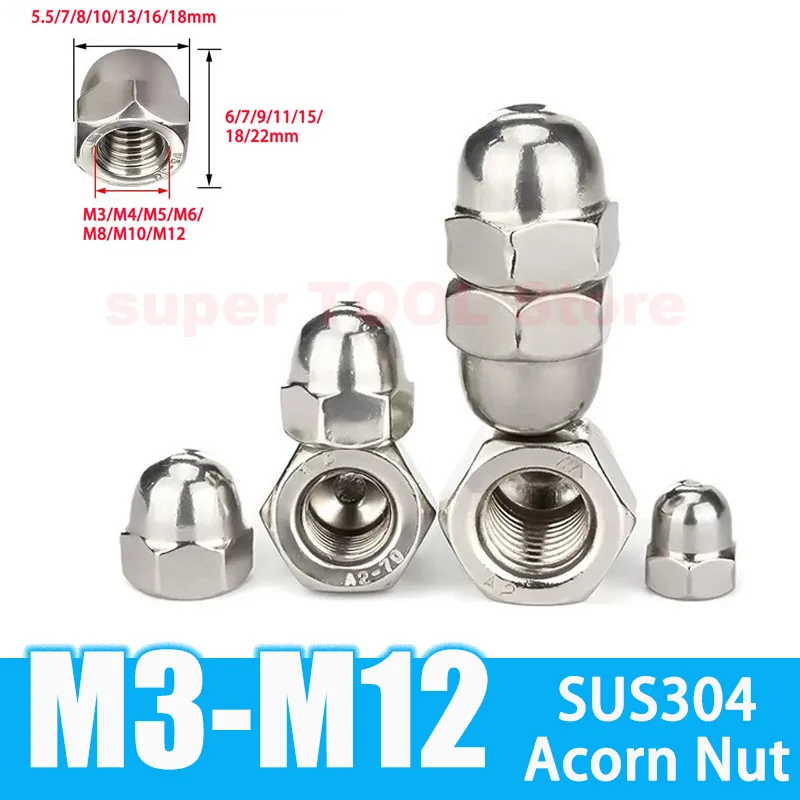 1/5/10/20/50Pcs 304 Stainless Steel Acorn Nut M3 M4 M5 M6 M8 M10 M12 Hex Domed Cap Nut Decorative Screw Fastener