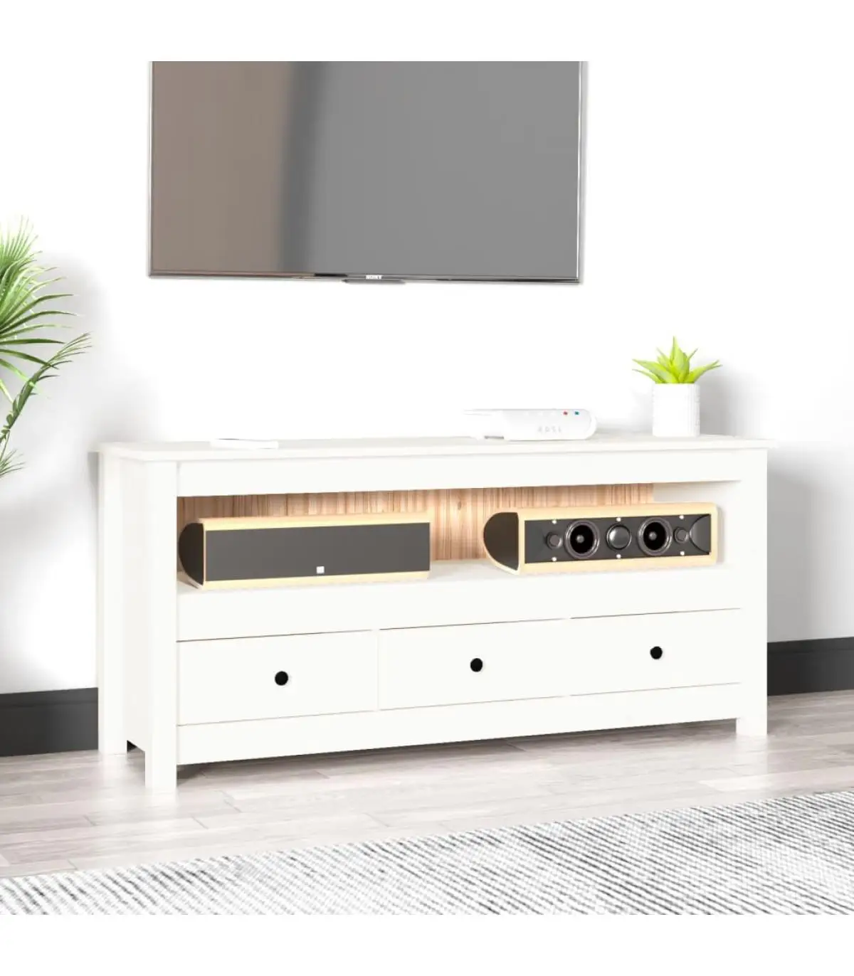 114x35x52 cm White Pine solid wood TV furniture TV furniture