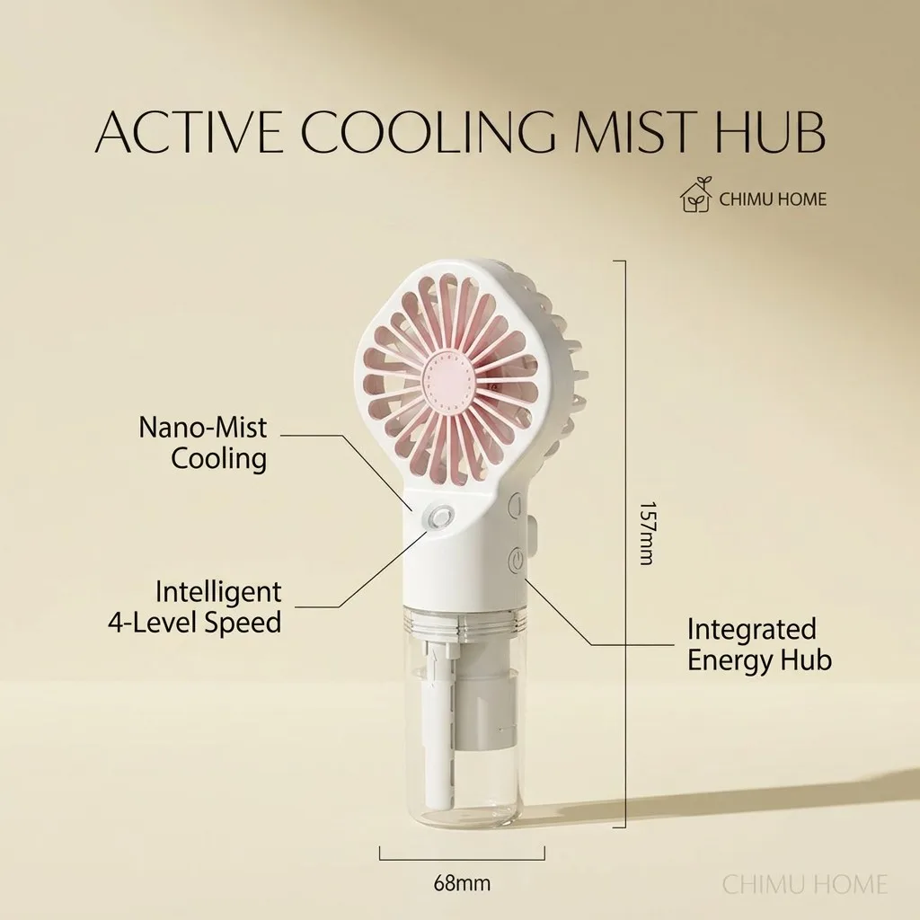 【CHIMU HOME】Smart Handheld Active Cooling Mist Hub Nano Water Spray 4-Level Speed Type-C Fast Charging Ultra Quiet for Travel