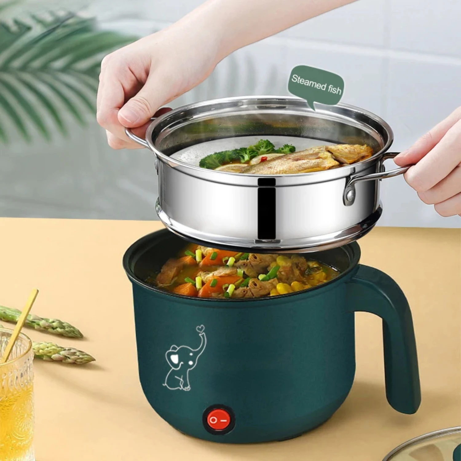 

Cooking Machine Household 1-2 People Hot Pot Single/Double Layer Multi Rice Cooker Non-stick Pan Multifunction