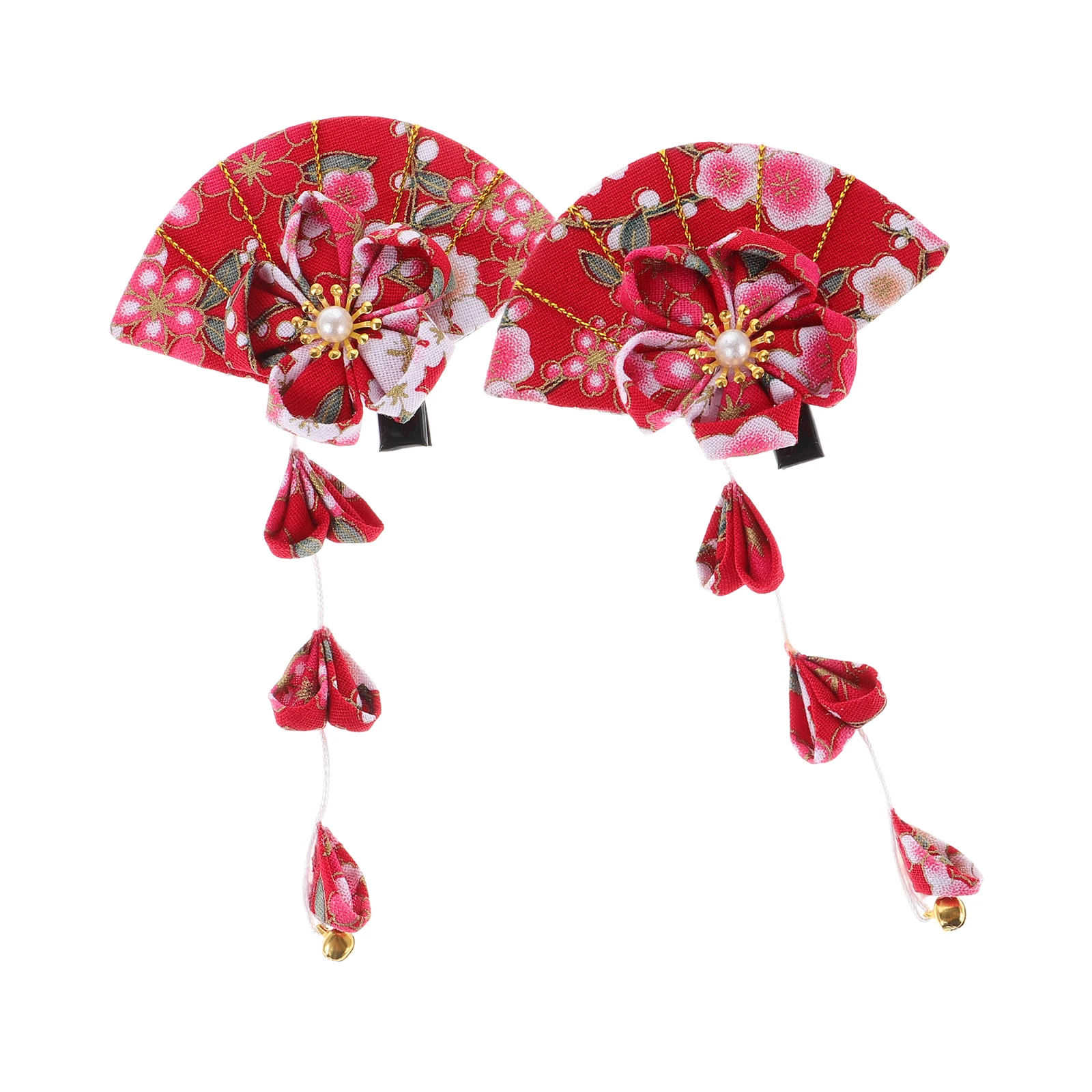 

1 Pair Fan Flower Clip Tassel Japanese Style Lightweight Comfortable Durable Hairpin For Women Teen Party Wedding Daily