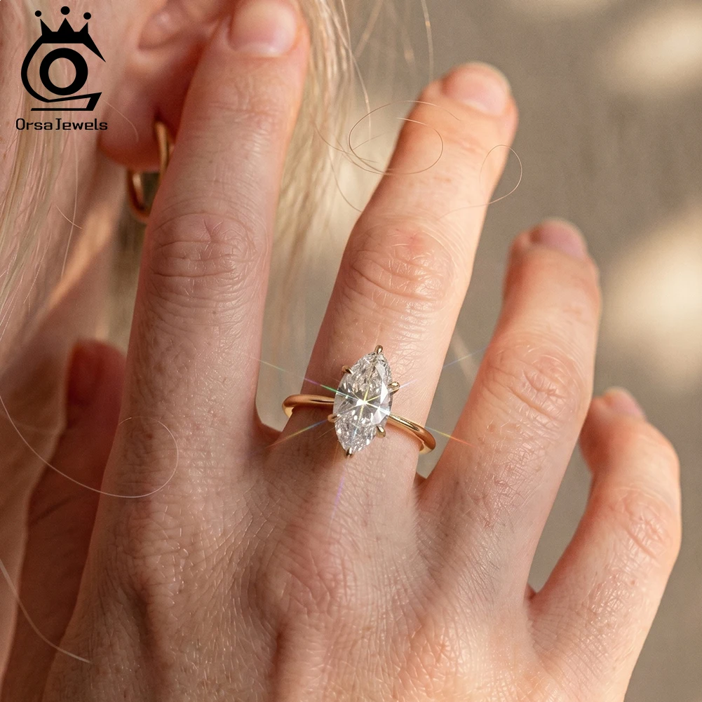 ORSA JEWELS Brilliant 925 Sterling Silver Oval D Color Moissanite Diamand Ring for Women Luxury Party Wedding Jewelry MOR19