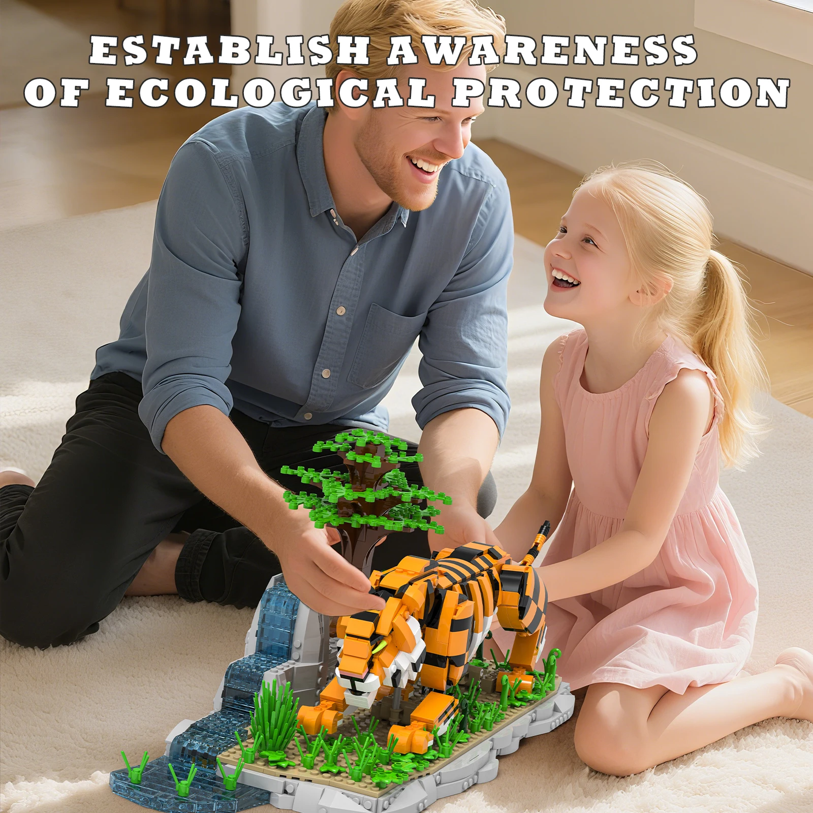 

MOC 1303 PCS Tiger Building Blocks Wildlife Animal Model Bricks Christmas Gift for Adult Kids