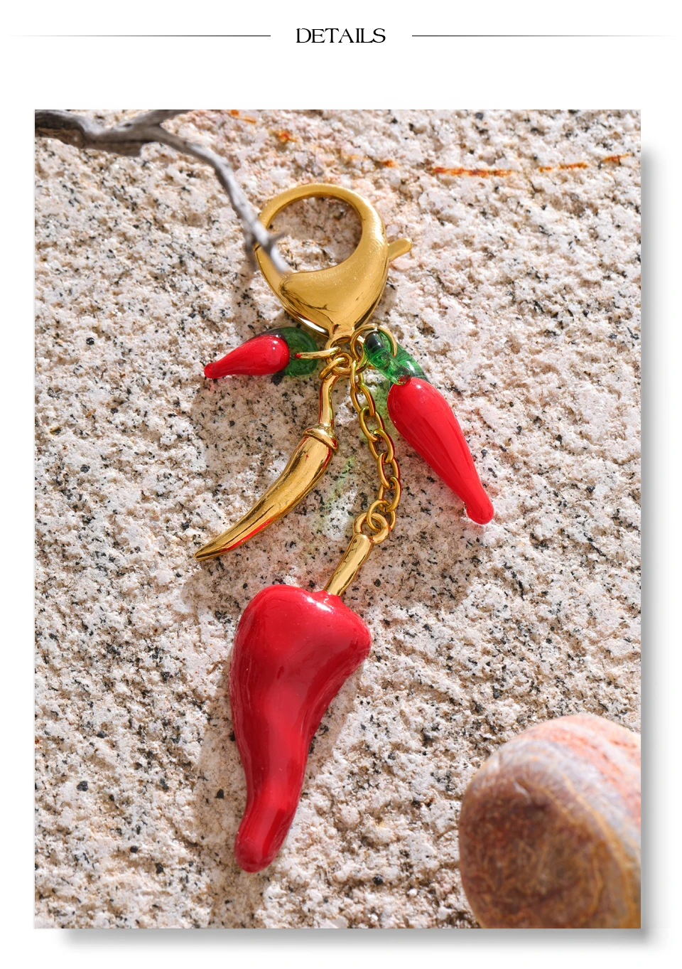 Yhpup Exklusives Design, roter Chili-Schlüsselanhänger aus Emaille-Harz, Edelstahl, Handtaschenanhänger, Schlüsselanhänger, Urlaubsschmuck, Geschenk – Detail 9
