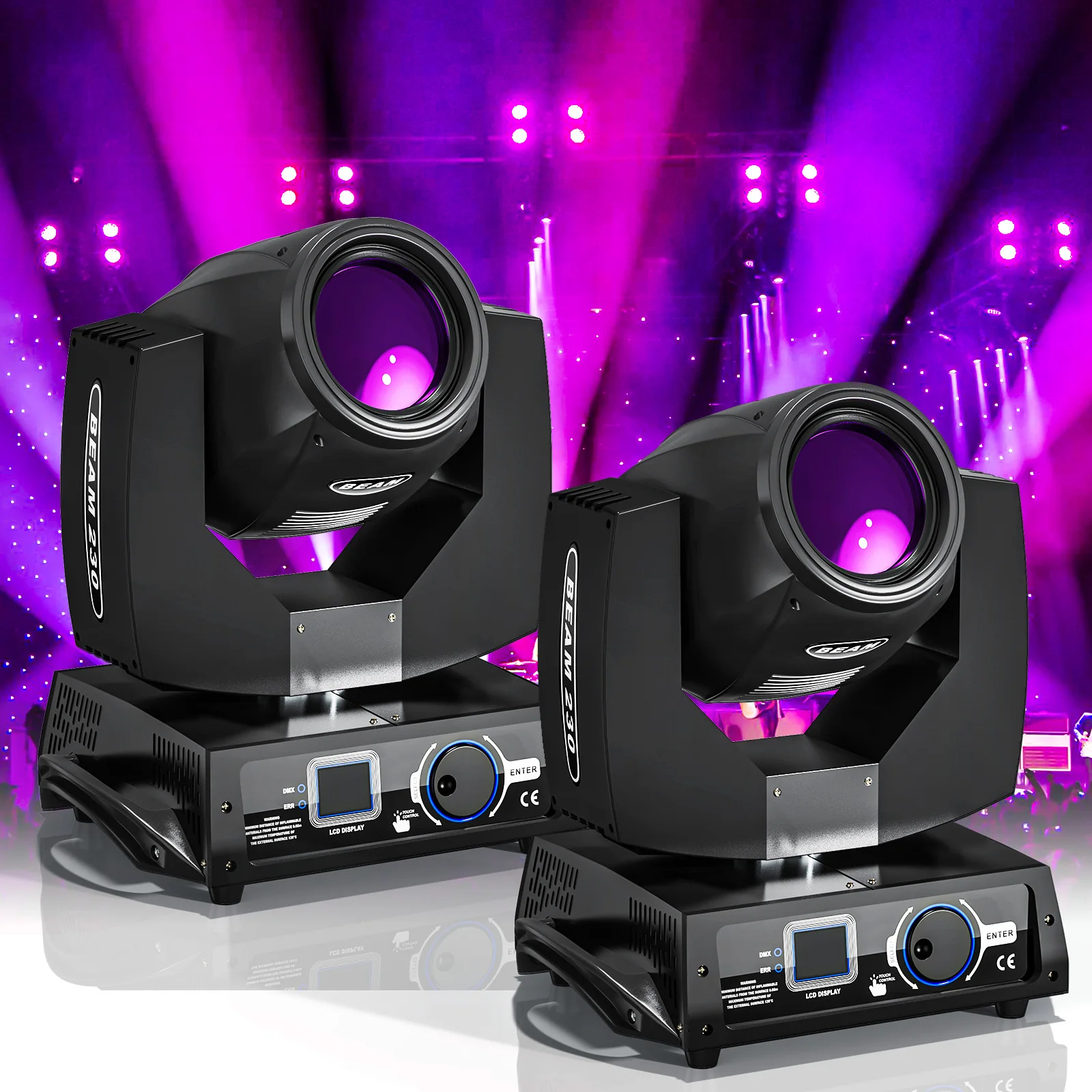 

2Pcs 230W Moving Head Light Beam Pattern 16CH DMX512 Sound Activated Control for DJ Concert Party Weddings Nightclub Dance Hall