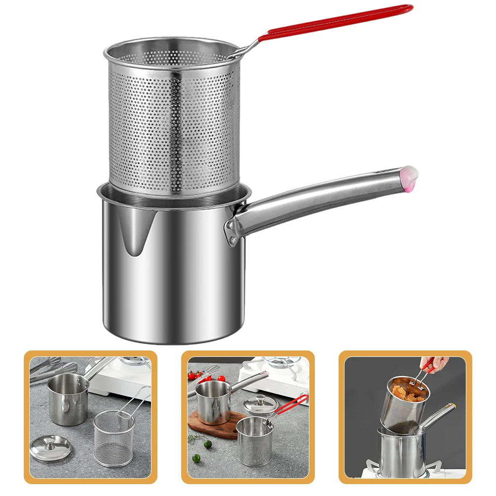 

1 Set Stainless Steel Fryer Kit Multi-Function Oil Filtration Deep Frying Pot Heat-Resistant Handle Easy-Clean Polish Finish