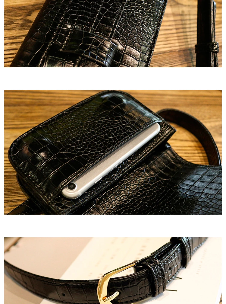 Modische Damen-Hüfttasche, multifunktionale kleine Tasche aus PU-Leder mit Krokodilmuster, lässige Sport-Brusttasche mit diagonalem Kreuz – Detail 12