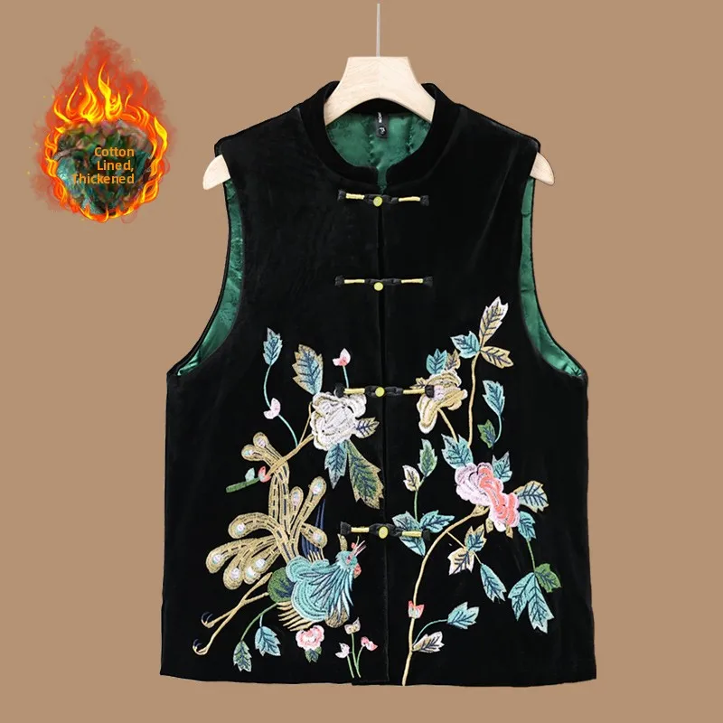 

New Chinese Sle Women's Jaet Vest Cotton Padded Outerwear Mid-aged And ly Faionable Stand Collar Thiened Cotton