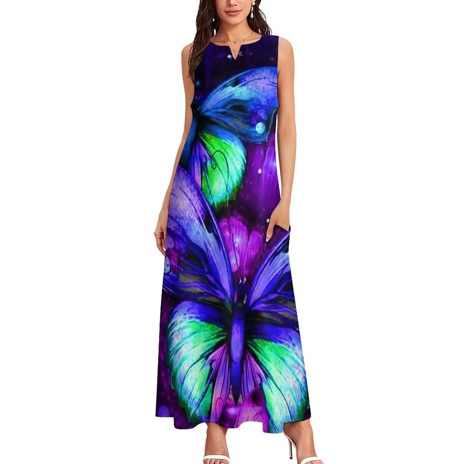 Dynamic Indigo Amethyst Duo Butterflies Long Dress dress dresses clothes dresses women summer 2025 Dress