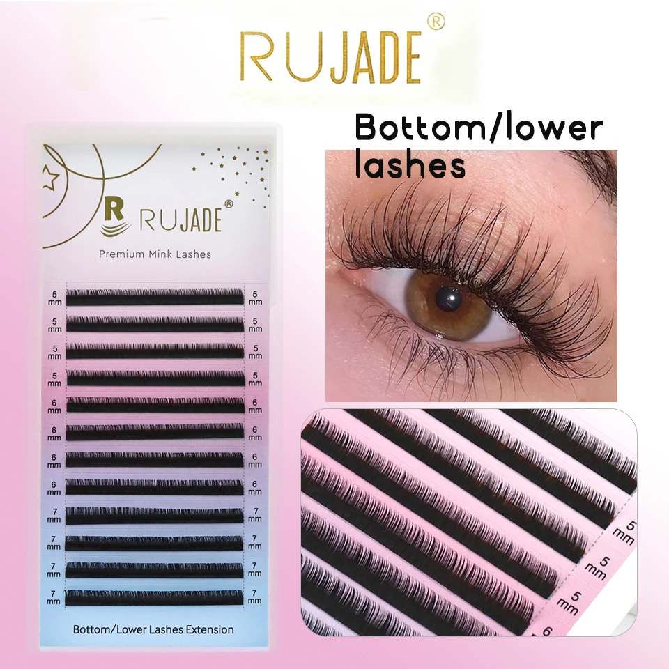 RUJADE أسفل الرموش السفلية B 5 مللي متر 6 مللي متر 7 مللي متر أحجام قصيرة BASF تحت رمش الرموش السفلية الطبيعية كاذبة الفردية رمش ملحقات