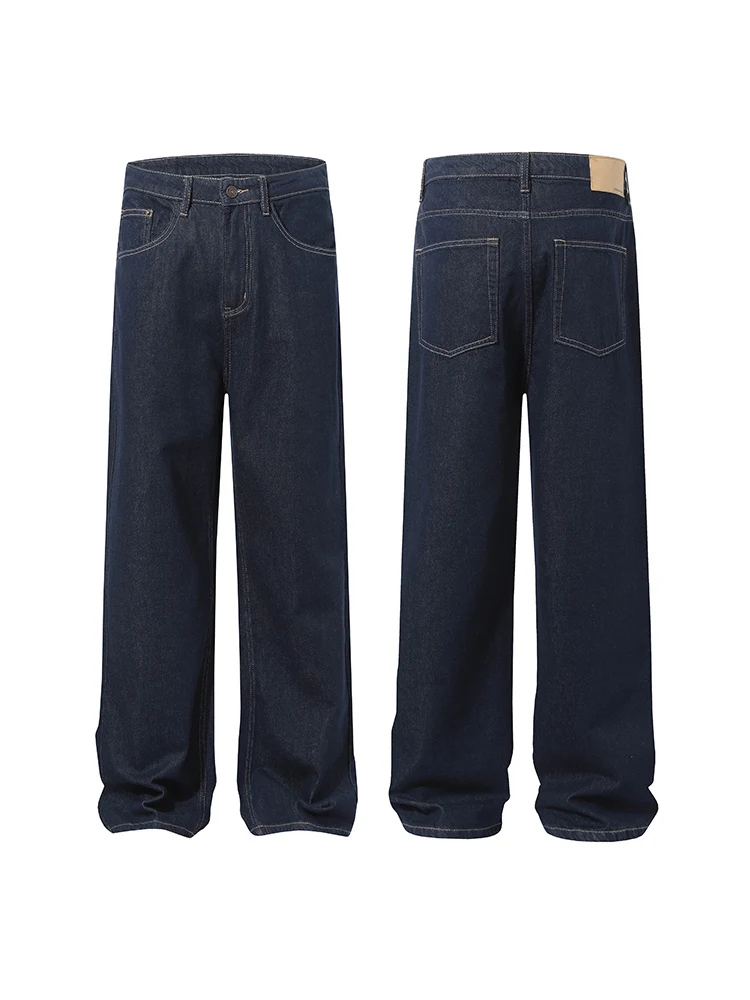الرجعية الأمريكية الأزرق العميق الرجال الجينز عارضة شارع العليا فضفاض مستقيم الساق واسعة الساق السراويل ارتداء مقاومة الشباب Faion