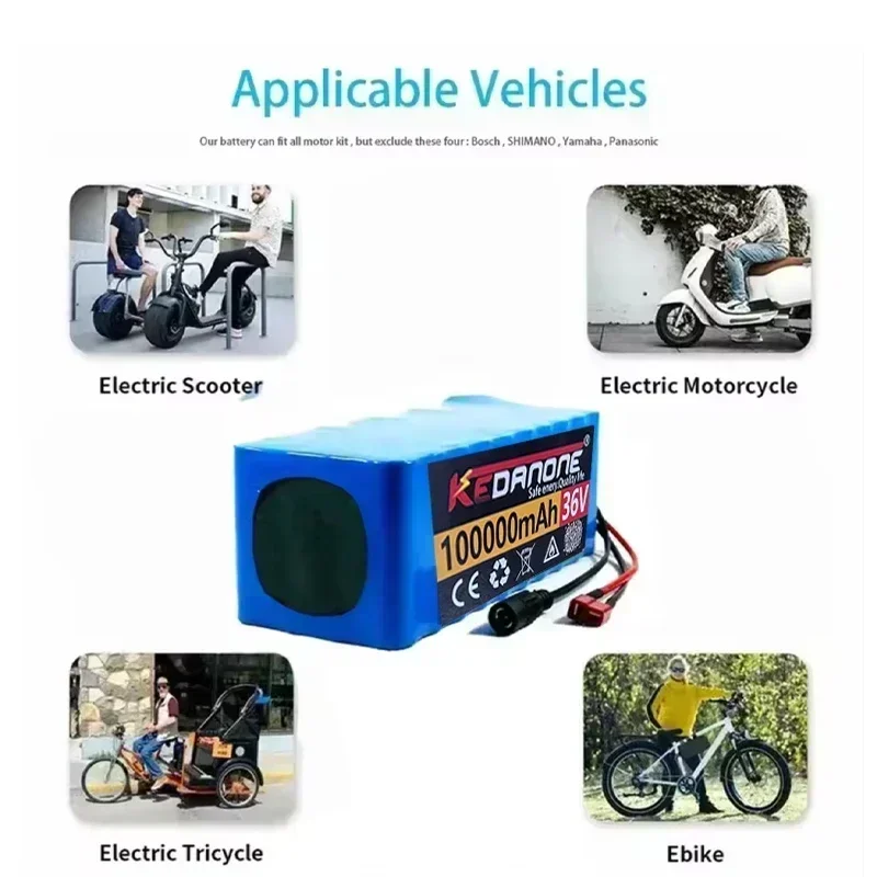 Nuovo pacco batteria agli ioni di litio 36V 100Ah 1000W 10S4P DC/T 100Ah per e-bike 42V, bicicletta elettrica, scooter con BMS