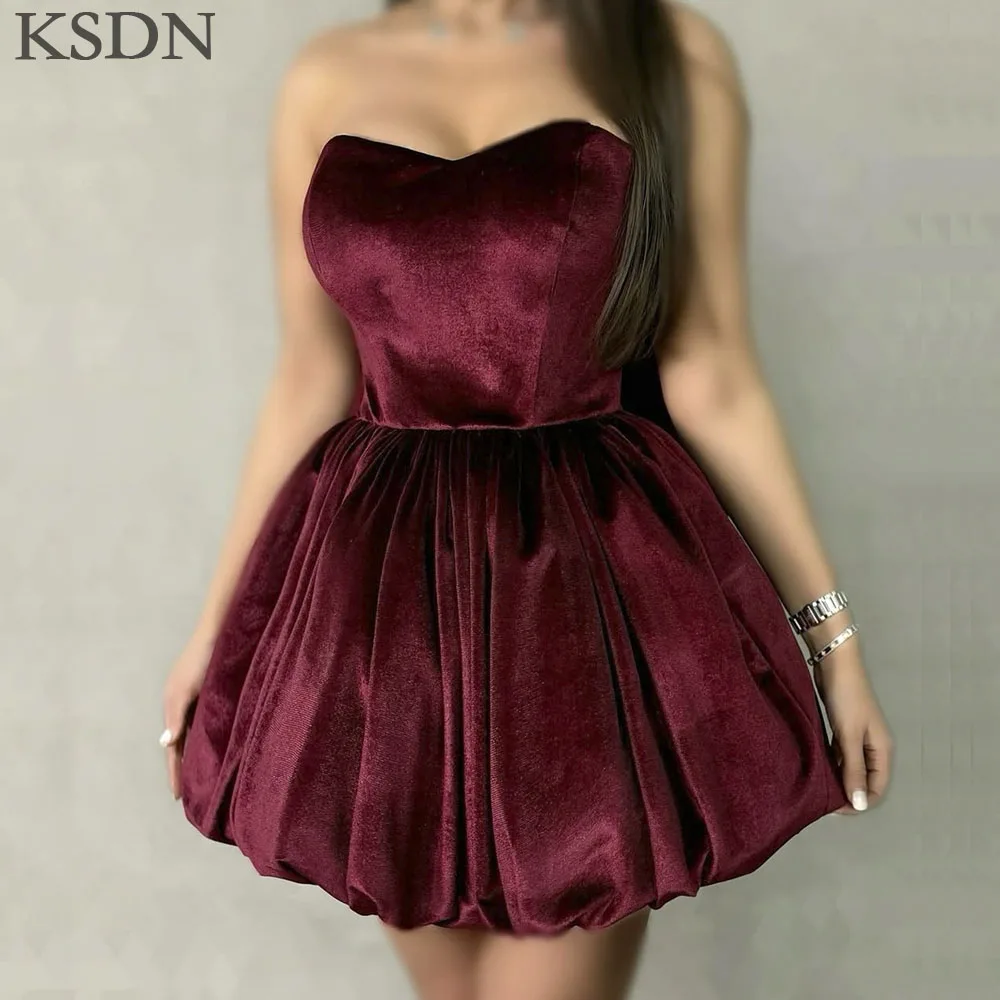 

Sexy Burgundy Velvet Prom Dresses Back Bow Sleeveless Above-Knee Gowns Elegant Lace Up Special Occasion Dress Vestidos 2025