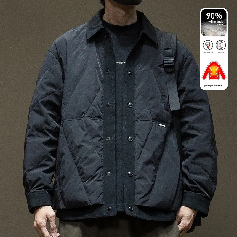 

90% White Du down Lightweight Casual irt Design Men's Winter Jaet Loose Fit Large Size Comfortable Outerwear Coat